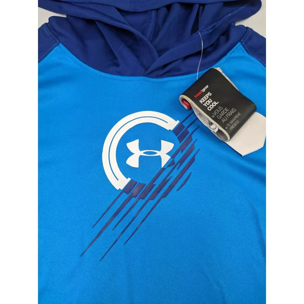 Under Armour Blue Hooded LS Athletic Shirt - Youth Large